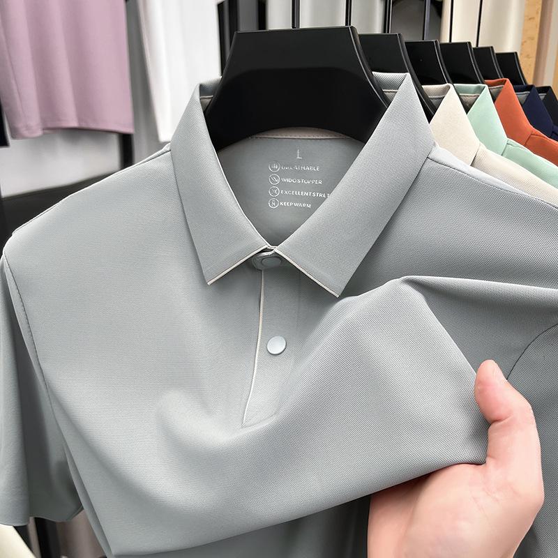 

2026 Trendy Non-Iron Spandex Polo Shirt for Middle-Aged & Young Men - High-Quality Short-Sleeve Lapel Top 4XL