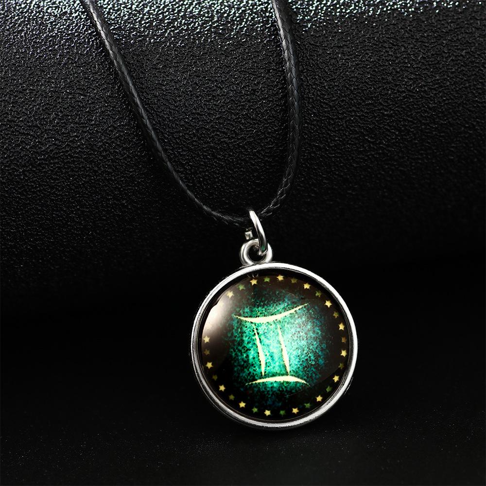 Twelve Constellations Luminous Glass Pendant Necklace - Personalized Fluorescent Student Jewelry