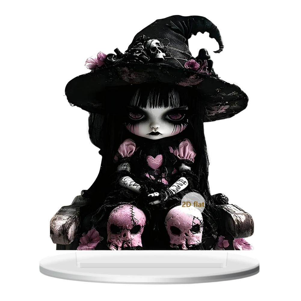 

Festive Desktop Ornament Halloween Decor Table Sign Spooky Halloween Ghost Witch Table Sign with Base Acrylic for Holiday