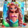 Principessa Sirena Pesci Oceanici Fiori Coperta in Pile Disegno Cartone Animato Vita Marina Morbida Coperta da Viaggio Festa in Spiaggia Piscina Regalo per Ragazze
