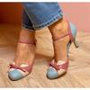 Fashion Luxury Designer Sweet Female Pumps Round Toe Small Heels 6cm Buckle Strap Bowknot Mixed Color Plus Size 43 Spring Dating Shoes