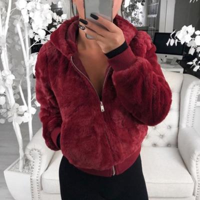 Peluş Ceket Fermuar Kapatma Kalınlaşmış Elastik Manşet Kadın Hoodie Cep Dış Giyim