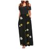 Women' Cold Shoulder Pocket Floral Print Elegant Maxi Short Sleeve Casual Dress