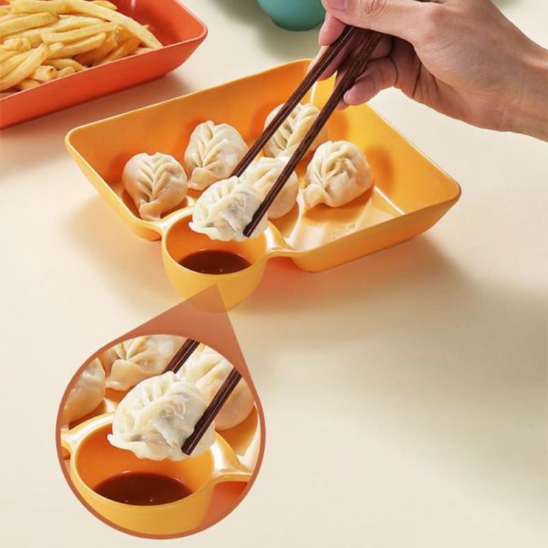 Multi-Purpose Dumpling Plate With Vinegar Plate Snack Dish 2-Grid Spices Dish Dumplings Dessert French Fries Ketchup Holder