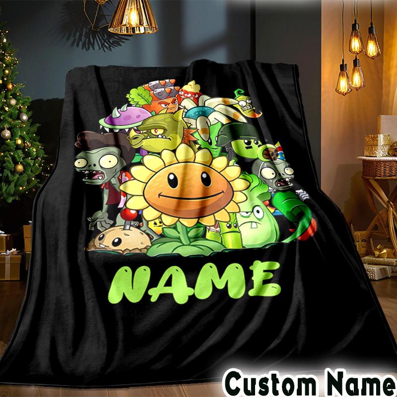 Custom Name Zombies Battle Throws Blanket Flannel Blankets for Couch Bed Gifts for Men Women Picnic blanket Christmas fan gifts