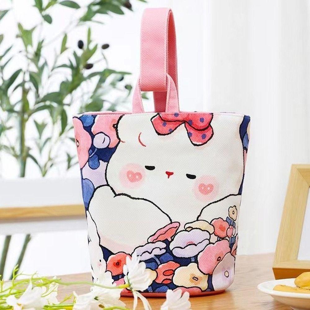 Dog Cartoon Canvas Bucket Bag Cat Dog Lunch Bag Cute Rabbit Handbag  Travel