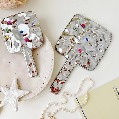 Flüssige Form Quadratischer Spiegel Mini Handheld Desktop Kosmetik Make-up Spiegel Reise Metallisch Tragbar Schönheitsspiegel für Handtasche