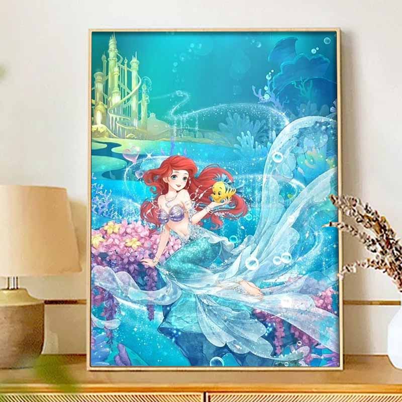 Disney Diamond Painting 5D Handmade DIY Ariel Diamond Stickers Home Room Decorations Gifts