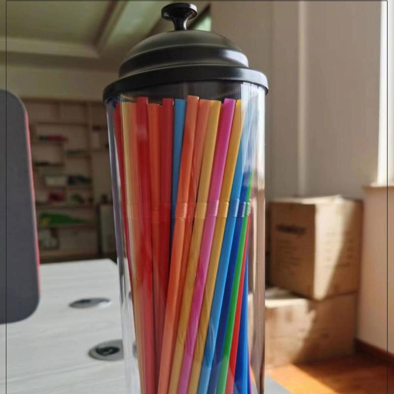 Practical Clear Straw Holder with Dustproof Lid Convenient Plastic Beverages Drinking Straw Dispenser Chopsticks Holder