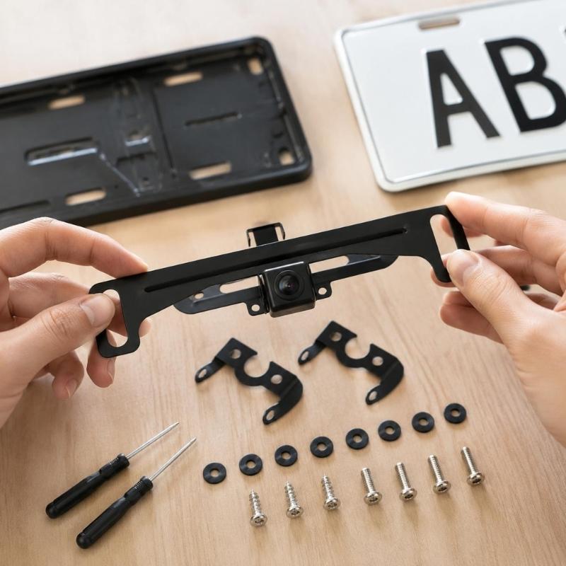 Vehicle Rear View Camera Bracket Repair Kit, License Plate Mount Support with Screws, 2 Pack for Camera Reinstall