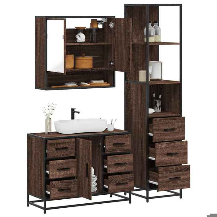 VidaXL Ensemble de meubles de salle de bain 3 pcs Chêne marron 3301174