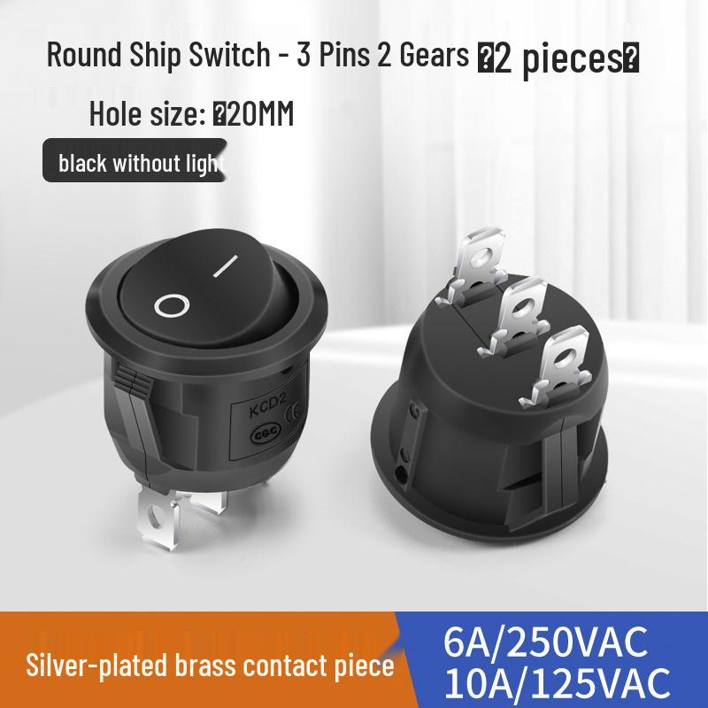 Waterproof Round Boat Rocker Switch with Illuminated Button, 2 Pins, 6A 250V, 20mm Hole