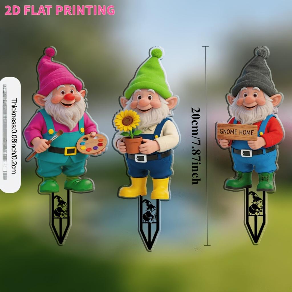 2D 3Pcs Literary Painter Sunflower Gnome Acrylic Garden Stakes Waterproof Sun Resistant Outdoor Decor For Lawn Balcony Terrace Horticulture Layout