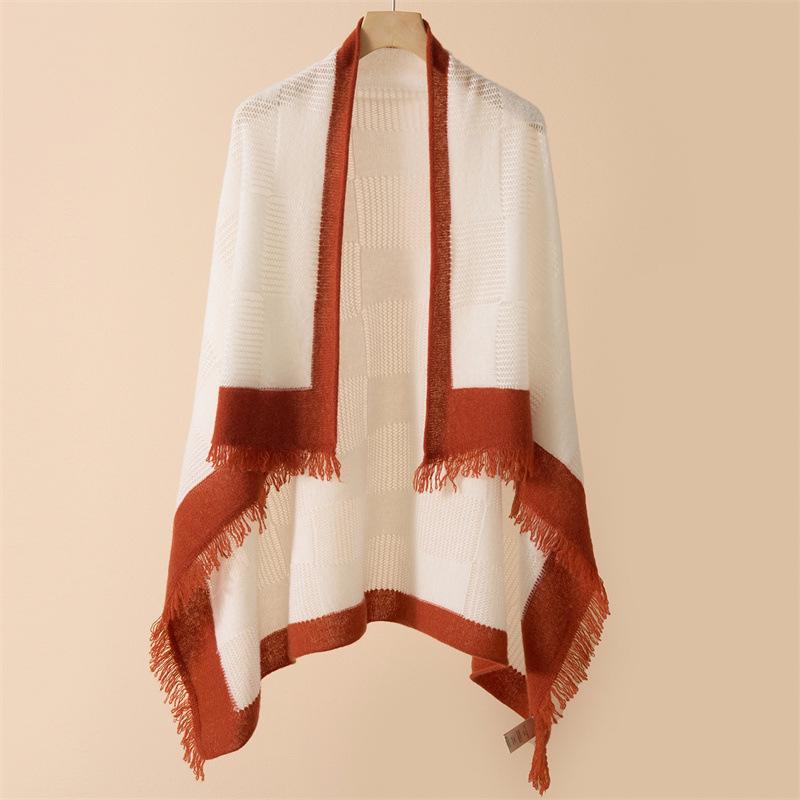 

Women s Extra-Large Cashmere Tassel Scarf & Shawl - Thickened, Dual-Use for Autumn & Winter, Color Block Design 108*95
