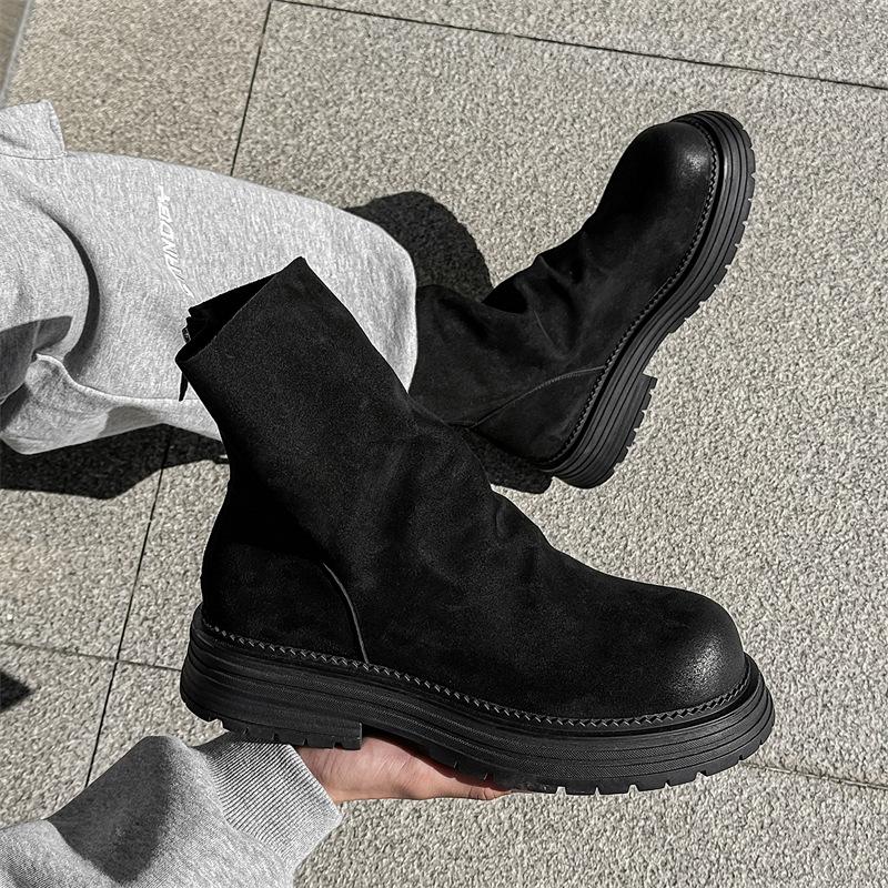 men fashion punk hip hop high chelsea boots cow suede leather shoes cowboy platform boot spring autumn handsome motorcycle botas