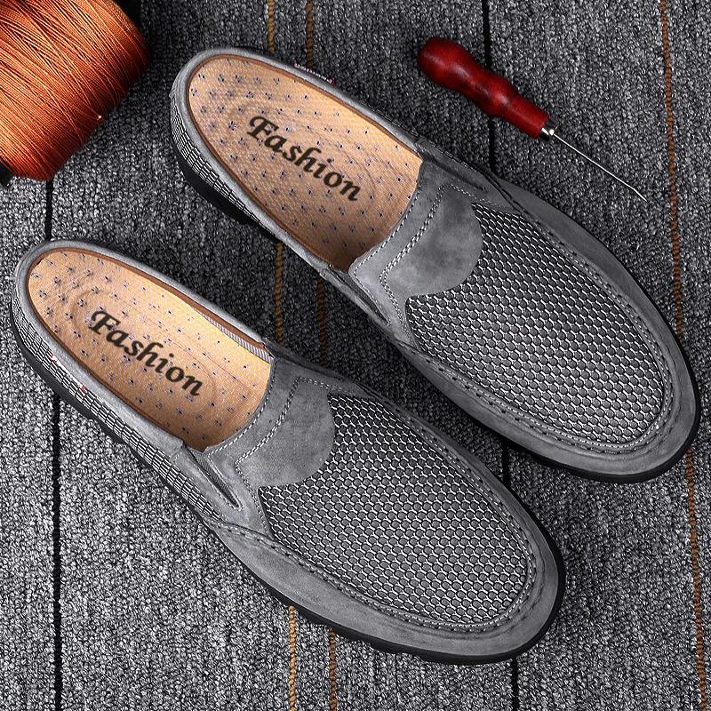 Летняя мужская сетчатая повседневная обувь для прогулок на открытом воздухе мокасины с мягкой подошвой легкая спортивная обувь для мужчин высококачественная дышащая обувь 37 серый 6120₽