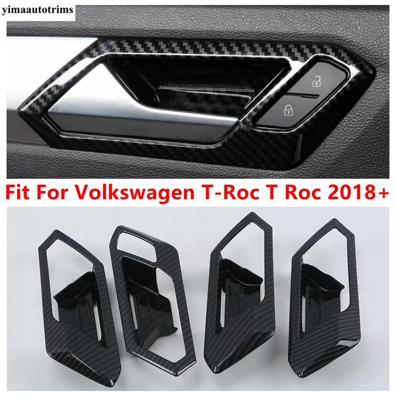 

For Volkswagen T-Roc T Roc 2018 - 2025 Carbon Fiber Style Interior Inner Door Handle Bowl Frame Cover Trim Car Accessories 4PCS