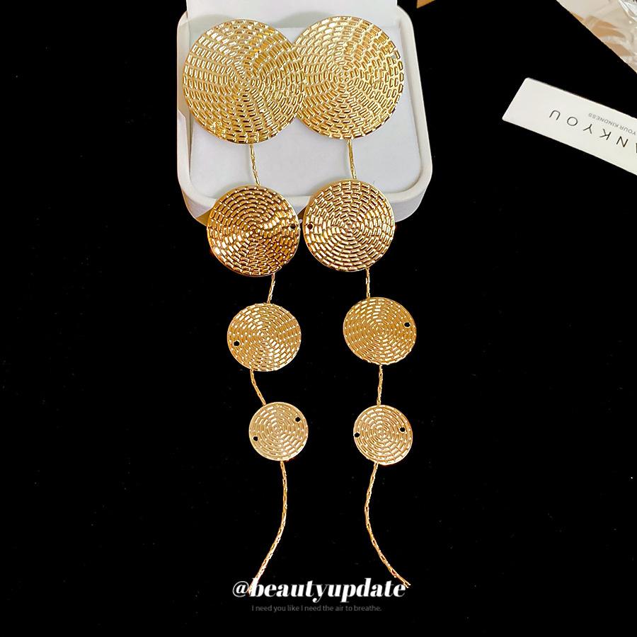 Silbernadel Metall Rund Textur Lange Fransenohrringe Einfache Vielseitige Steckerohrringe Ohrringe Design Sinn Nische Frauen