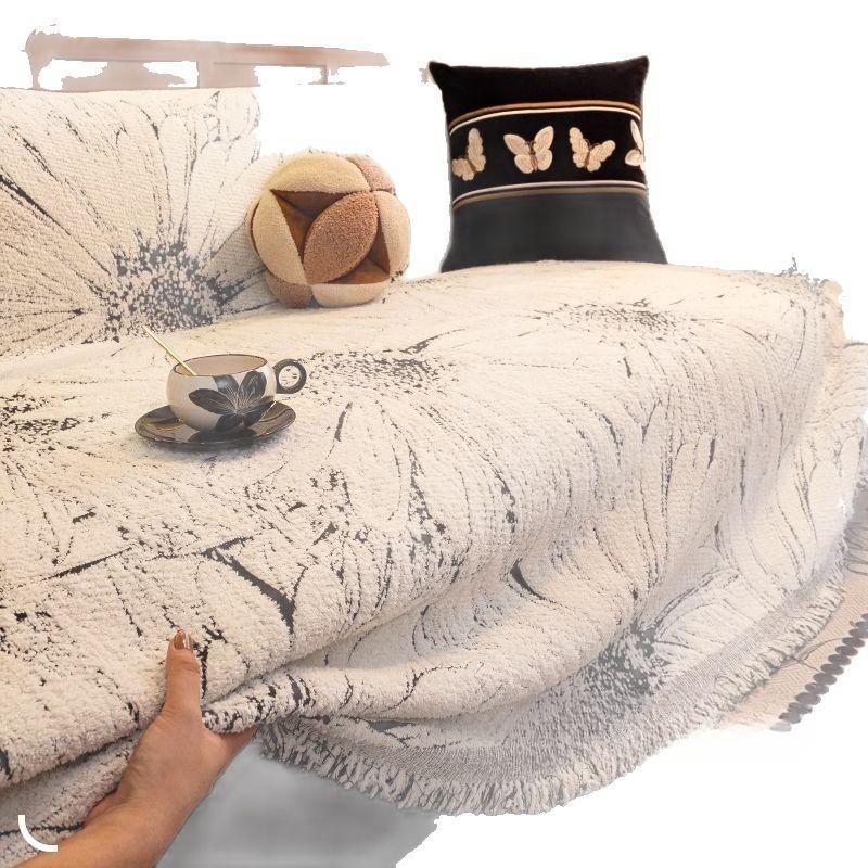 Half fleece sofa cover, thickened, simple and non-fluffy one-piece sofa blanket, non-slip straight row sofa cover cloth