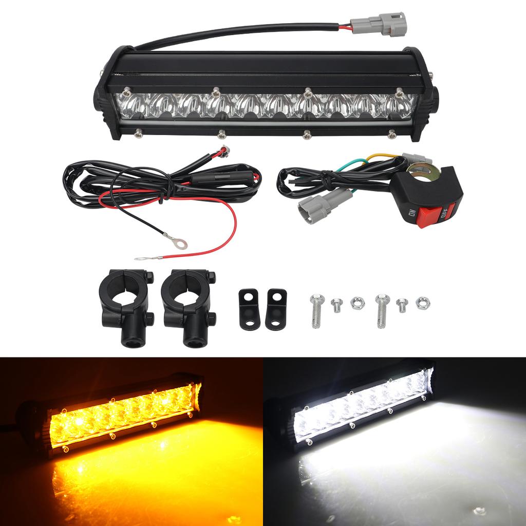 Motorcycle Headlight Light Handlebar LED Light Bar Set 60W LED With switch Kit Fits Most 7/8” Handlebars White Yellow Flicker