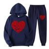 Autumn Women'S Hoodie & Pants Two Piece Set Fleece Pocket Loose Sweatshirt Red Heart Graphic Prints Clothes Sportswear