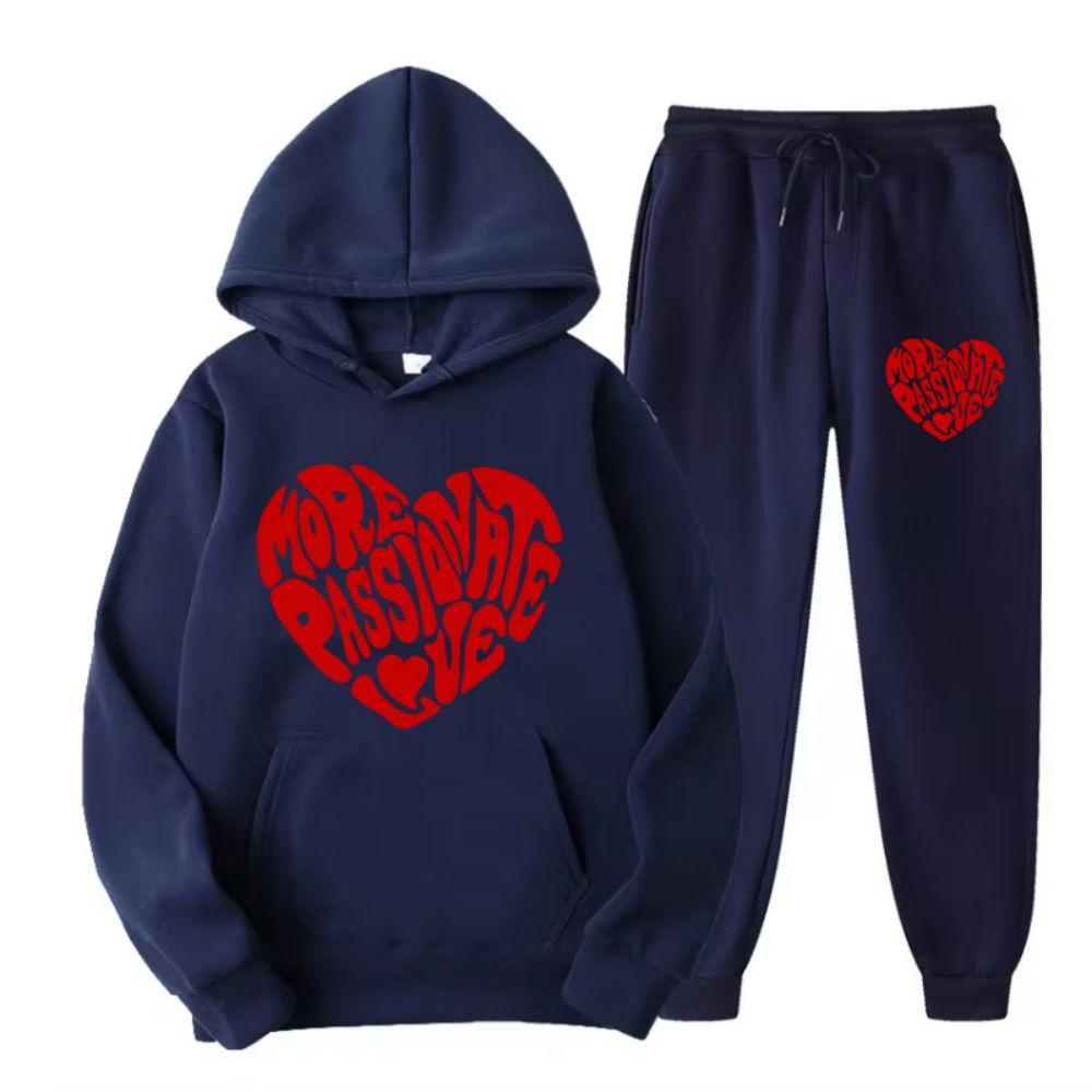 Autumn Women'S Hoodie & Pants Two Piece Set Fleece Pocket Loose Sweatshirt Red Heart Graphic Prints Clothes Sportswear