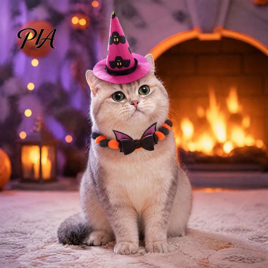 Cute Animal Party Decorations Halloween Cat Costume, Pet Bat Wings, Funny Witch Hat, Felt Holiday Gift for Lovers Festive Apparel Cats Small