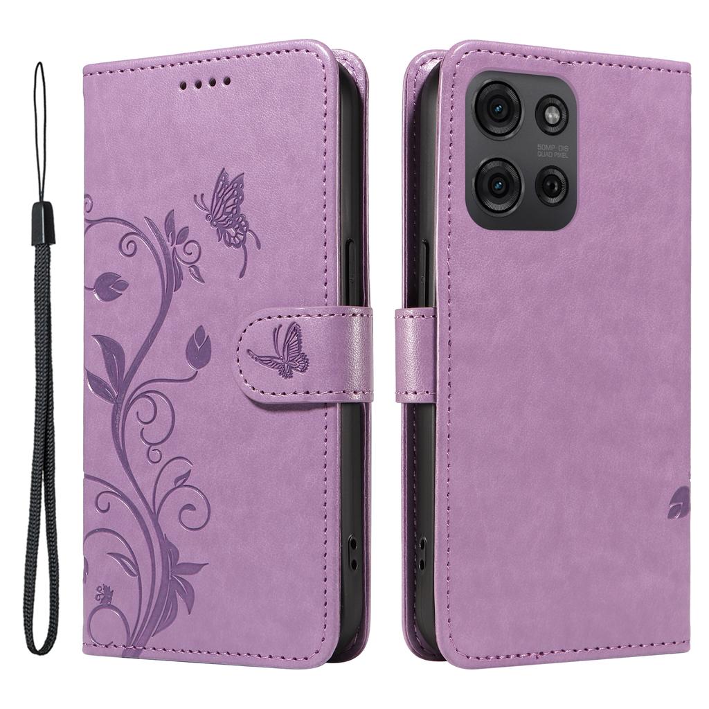 For Motorola Moto G75 5G PU Leather Cases Flower Pattern Wallet Stand Phone Cover with Strap