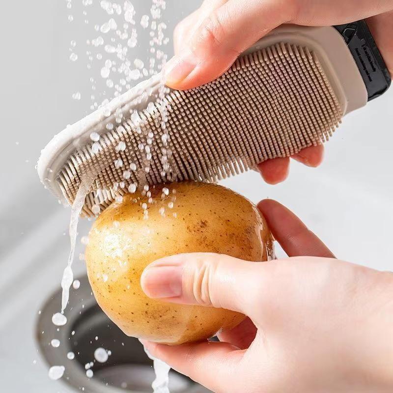 Double-sided TPR Dish Cleaning Brush Heat Resistant Non-Scratch Multi-Functional Scrubber for Kitchen Dishes Pots Fruits Sink
