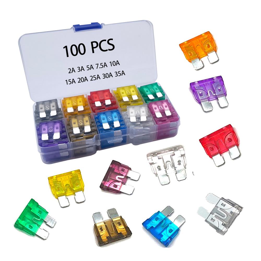 100pcs Standard Car Fuses 2A 3A 5A 7.5A 10A 15A 20A 25A 30A 35A Free Matching Choice Car Fuses Blade Fuses for RV/Truck/SUV Fuse Holders1