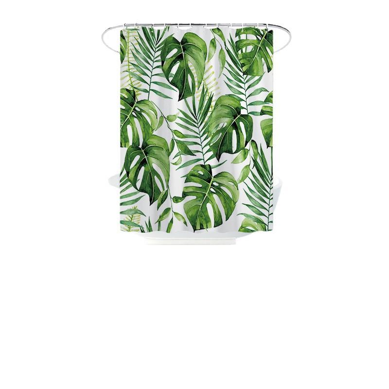 Tropical Palm Leaf Digital Printing Shower Curtain Bathroom Non-Punching Partition Curtain