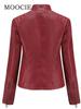 Women's Casual Leather Jacket With Stand Collar, Slim Fit, Color
