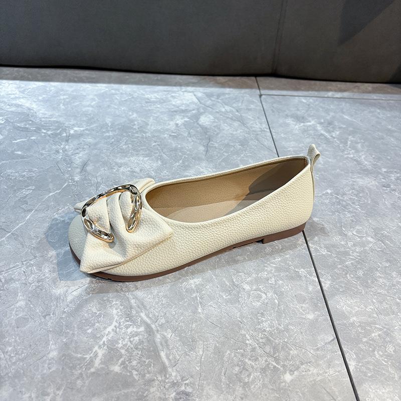 Sapatos rasos de metal com anel grande, sapatos rasos 22 novos, casuais, de sola macia, sapatos Doudou preguiçosos