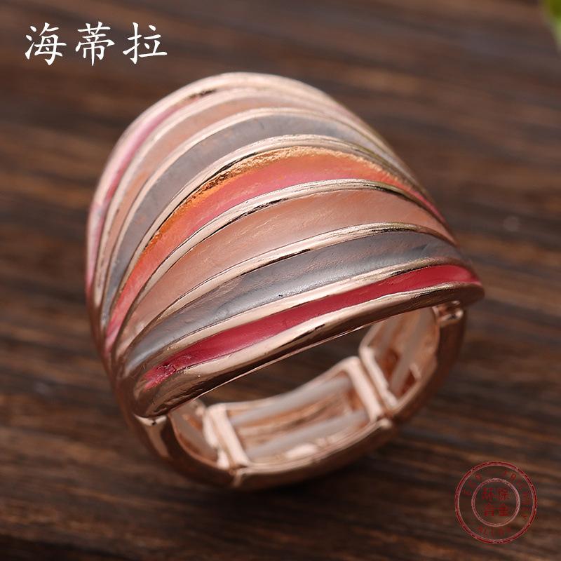 Color Oil Exaggerated Line Elastic Ring, Fashionable Personality Women's Versatile Alloy Ring