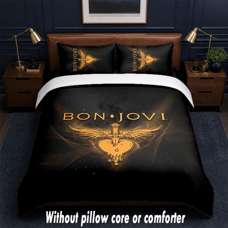 Set Biancheria da Letto Design Bon Jovi 1 Copripiumino + 2 Federe Morbido Traspirante Biancheria da Letto per la Casa