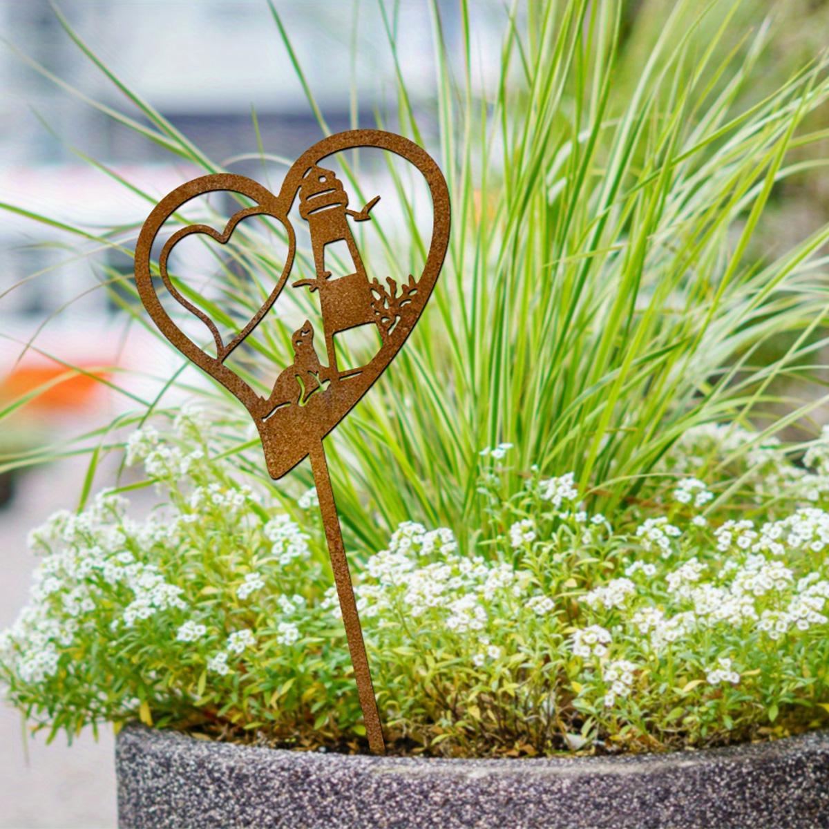 

1Pc Iron Lighthouse and Seal Garden Decoration Ground Plug, Rust-Colored Outdoor Decoration, with Heart-Shaped Design, Perfect ation, Lawn Decoration.