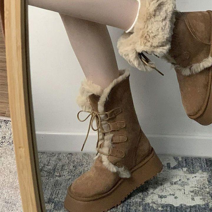 Northern warm brown thick-soled snow boots women's winter velvet and thicker 2025 new non-slip cotton shoes