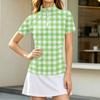 Women's Casual Plaid Short Sleeve Shirt with Zipper Closure, Collar and Side Pockets