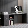 Corner PC Desk with 2 Drawers and Open Shelves, L-Shaped Corner Desk In Wood and Metal, 117x83.5x76 Cm, Black