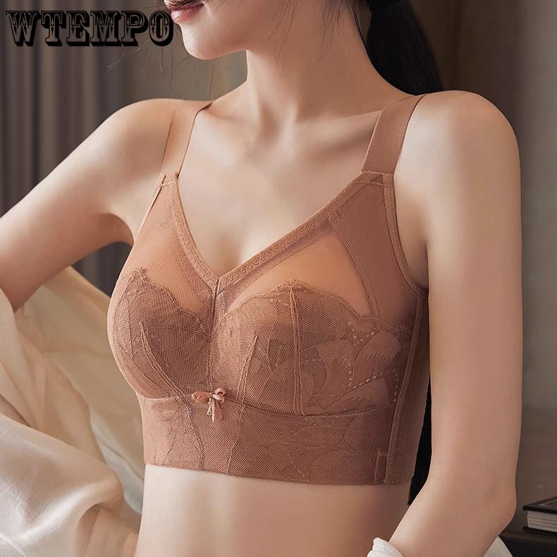 

Rabbit Ear Cup Lace Bra Women s Plus Size Without Steel Ring Adjustment Full Cup Thin Underwear 42/95E коричневий