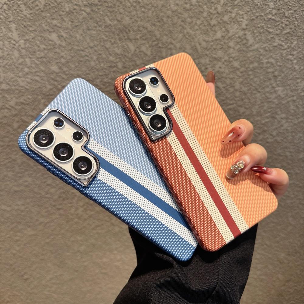 For Magsafe For Samsung S26 S25 S24 Ultra Plus Carbon Fiber Texture Phone Case Wireless Charge Alloy Lens Hard PC Points Cover