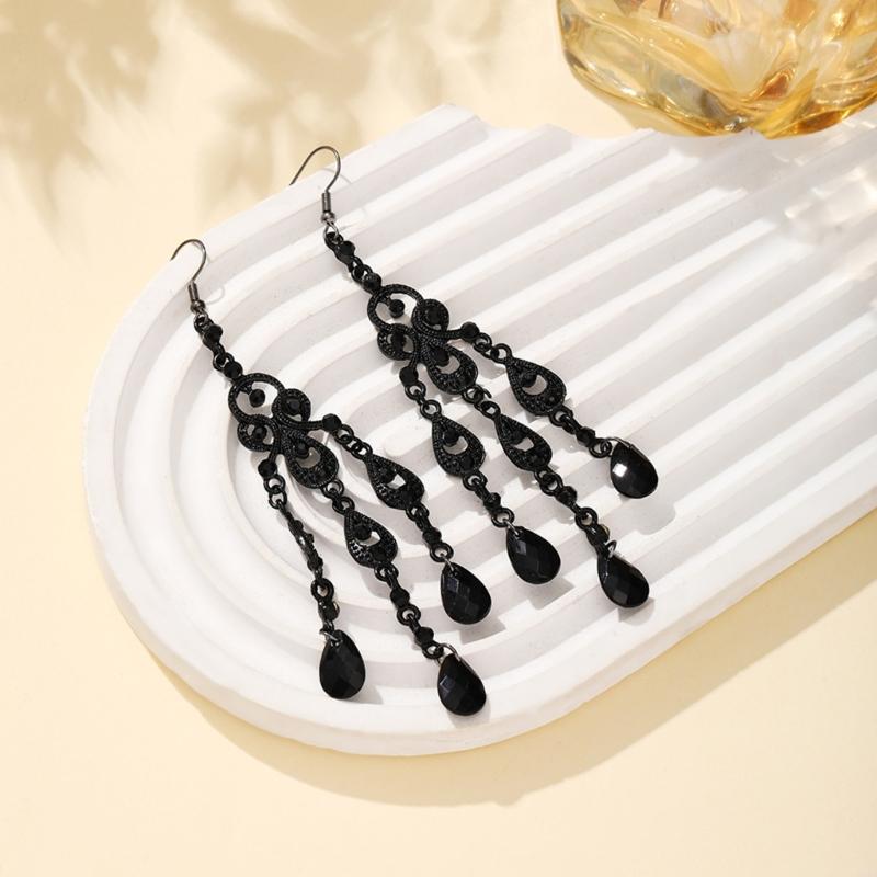 Elegant Teardrop Dangle Earrings With Stone Dialects And Intricate Cutout Design In Nonallergenic Zinc Alloy For Daily Or Formal Wear