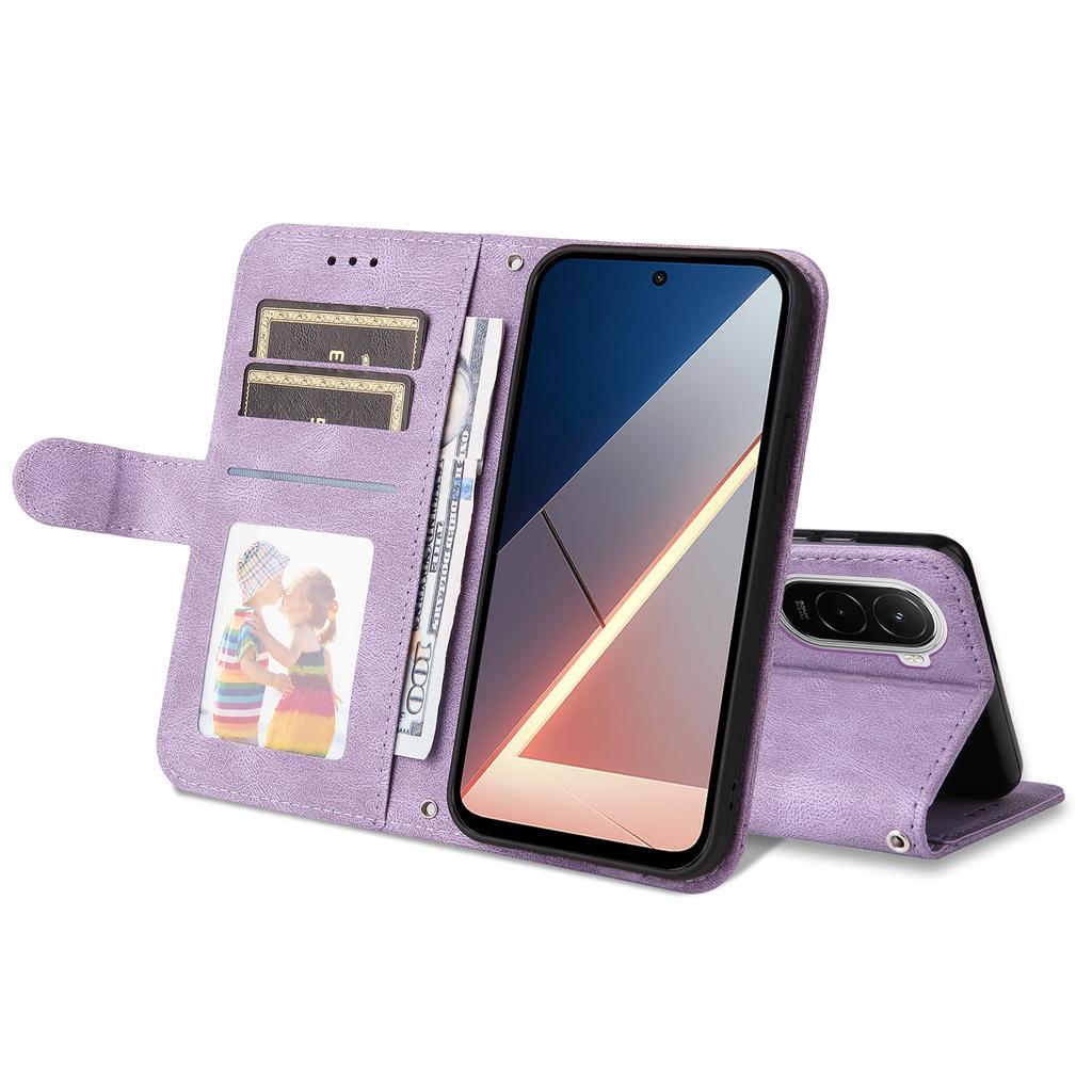 Для Xiaomi Poco M7 4G (169 мм) Кожаные чехлы-кошельки с приятным на ощупь покрытием, чехол-подставка для телефона с ремешком