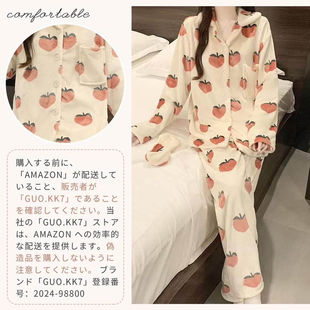 Long Sleeve Pajama Set with Lapel Polka Dots and Coral and Front and Relaxed and Perfect for Fall and Guo.KK7 Women's Fleece, Pockets, Buttons,