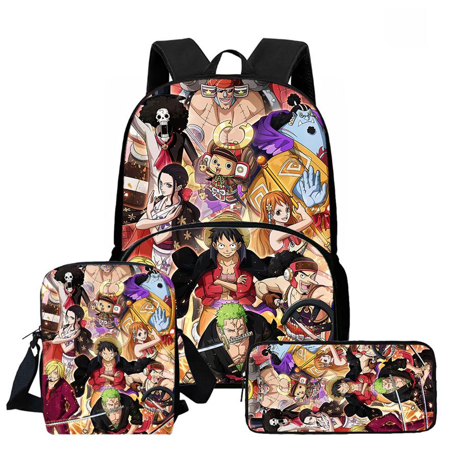 One Piece Lightweight 3PCS School Backpack Set with Front Pocket, Crossbody Bag and Pencil Case, Unisex for Boys Girls Age 6-10