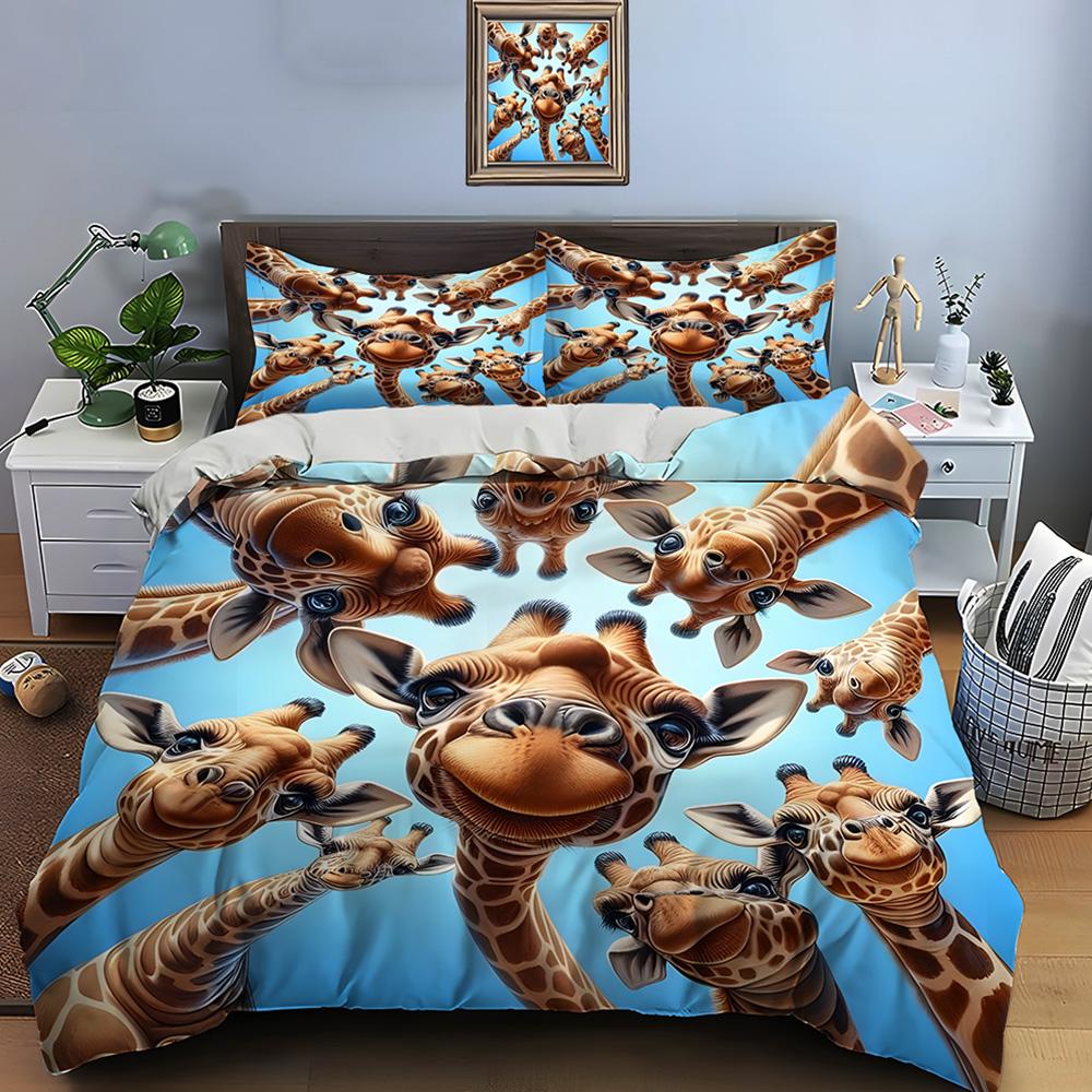 Giraffes Looking Down at Sky Bedding Set for Kids Luxury Gift 3pcs Digital Print Comforter Set Soft Comfortable Breathable