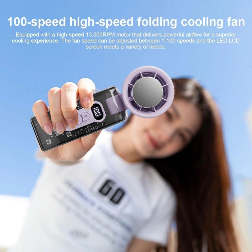 Foldable Personal Cooling Fan 100 Speeds Ice Compress Mini Handheld Fan LED Display 12H Long Battery Life Folding Travel Fan