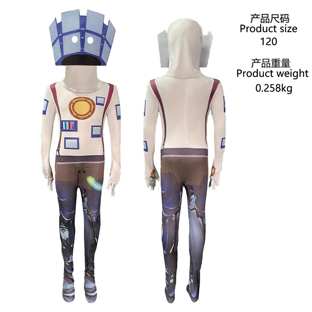 Halloween Skibidi5 Strumpfhose Cosplay Kostüm Einteiler Kinder Cosplay Kostüm Monitor Mann gegen Toilettenmann