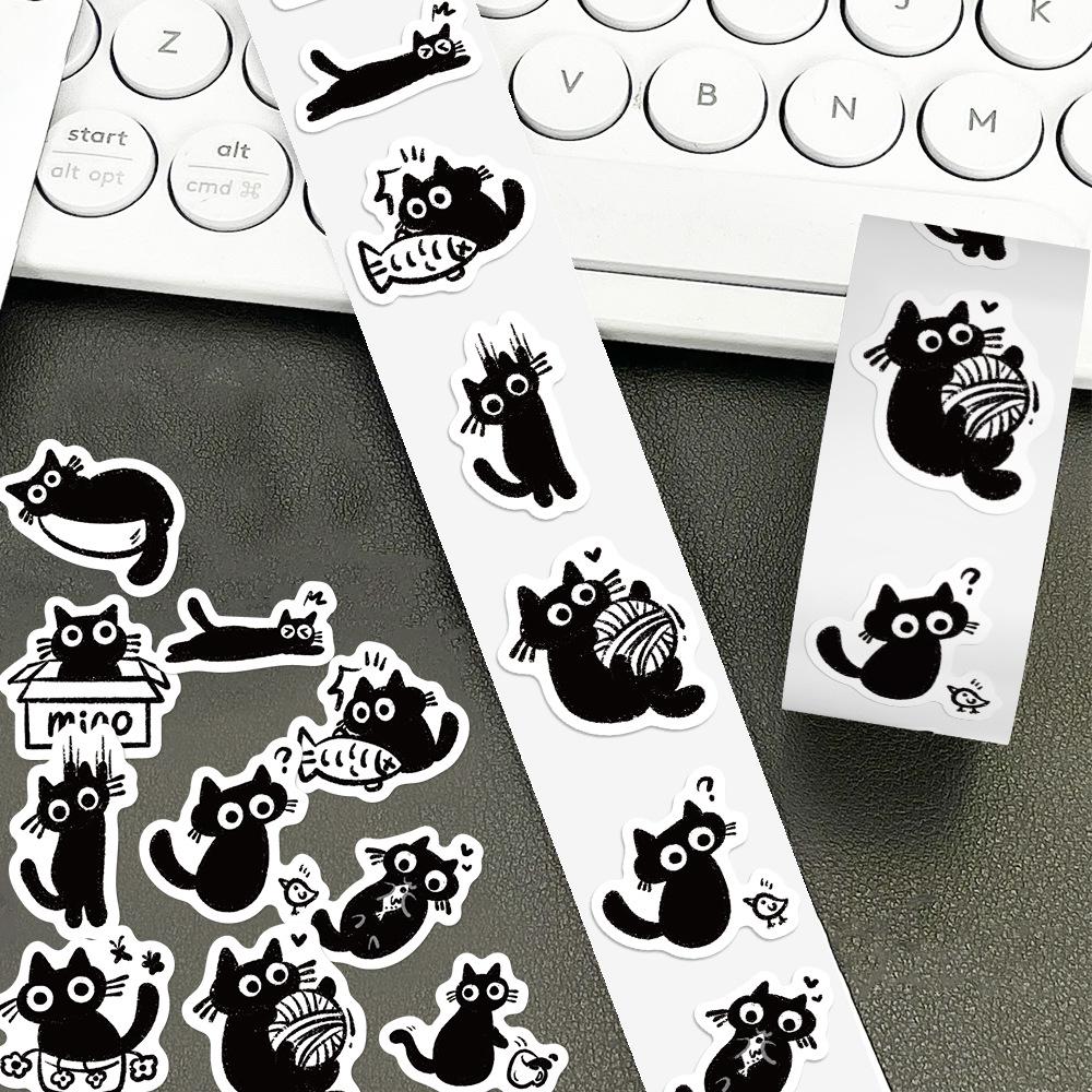 500 Sheets of Cute Black Kitten Cartoon Stickers for DIY, Scrapbooking, Skateboards, and Phone Cases
