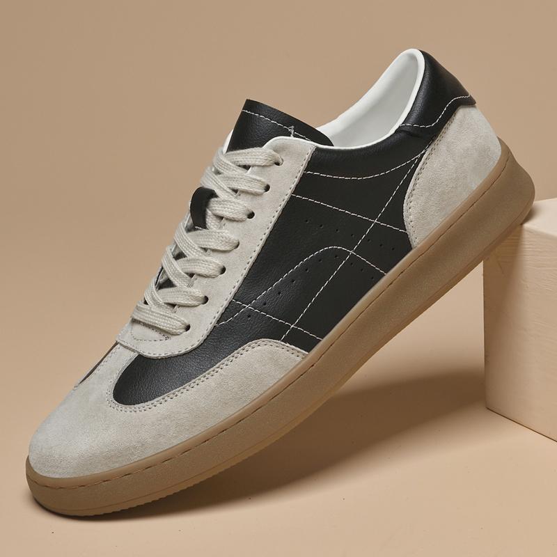 Fashion Men's Casual Shoes Suede Patchwork Leather Sports Shoes Breathable Round-toed Lace-up Lightweight  and Comfortable Walking Shoes